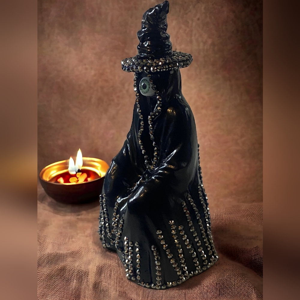 All-Seeing Eye Black Witch Figure with Pen Holder Hat.5 inch.